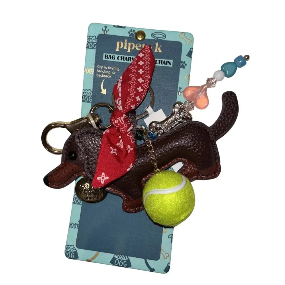 Piper K Dachshund Dog Bag Charm Key Chain Bandana Tennis Ball Bling Bone NEW